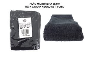 PAÑO MICROFIBRA 30X40 TECK-X DARK NEGRO SET 4 UNID
