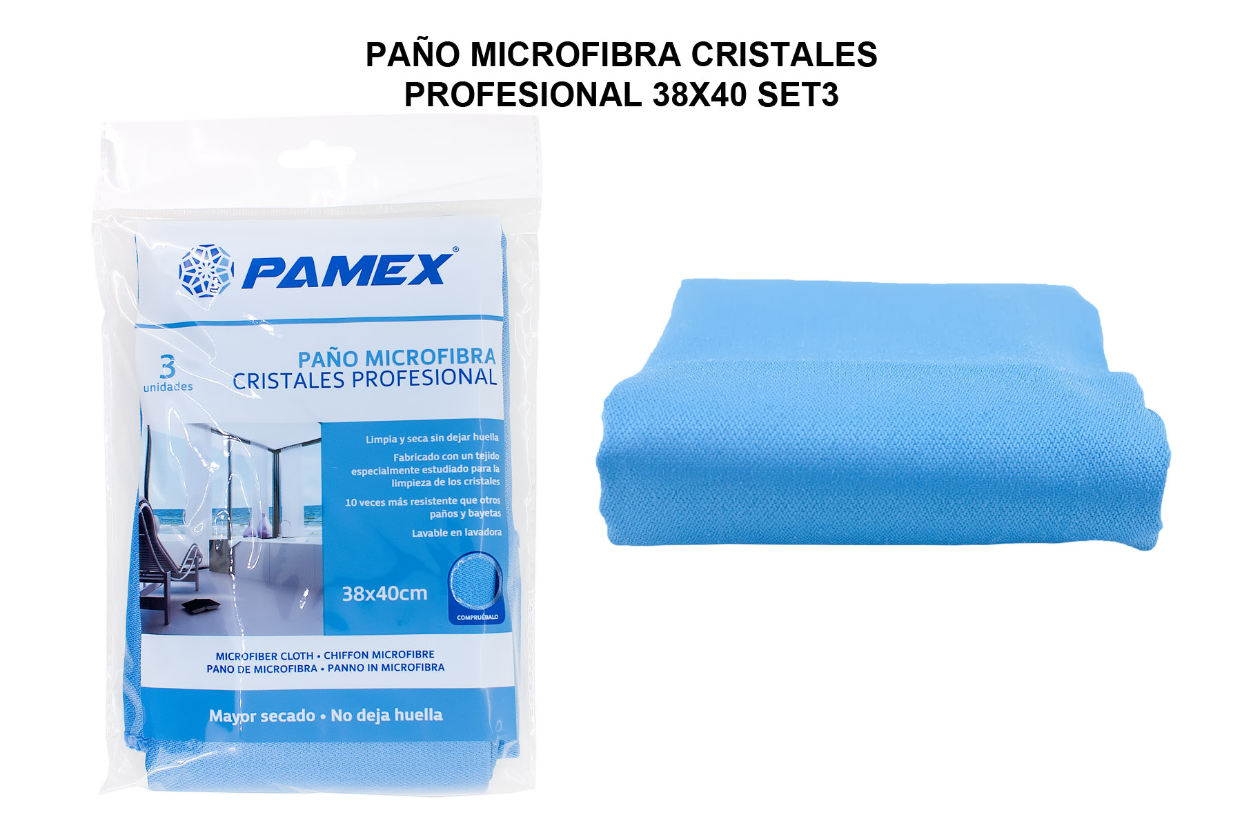 PAÑO MICROFIBRA CRISTALES PROFESIONAL 38X40 SET3