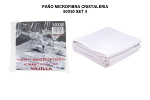 PAÑO MICROFIBRA CRISTALERIA VAJILLA 50X50 SET 4