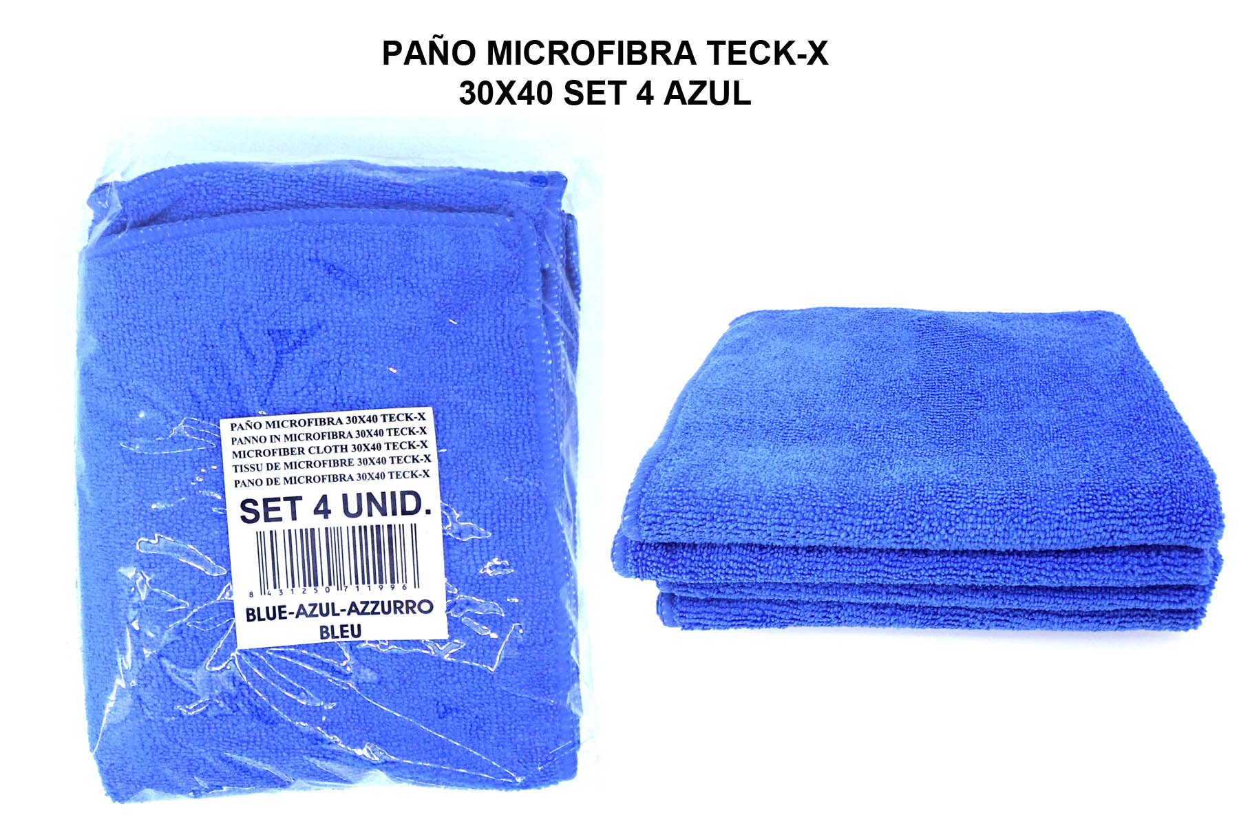 PAÑO MICROFIBRA TECK-X 30X40 - AZUL SET4PC