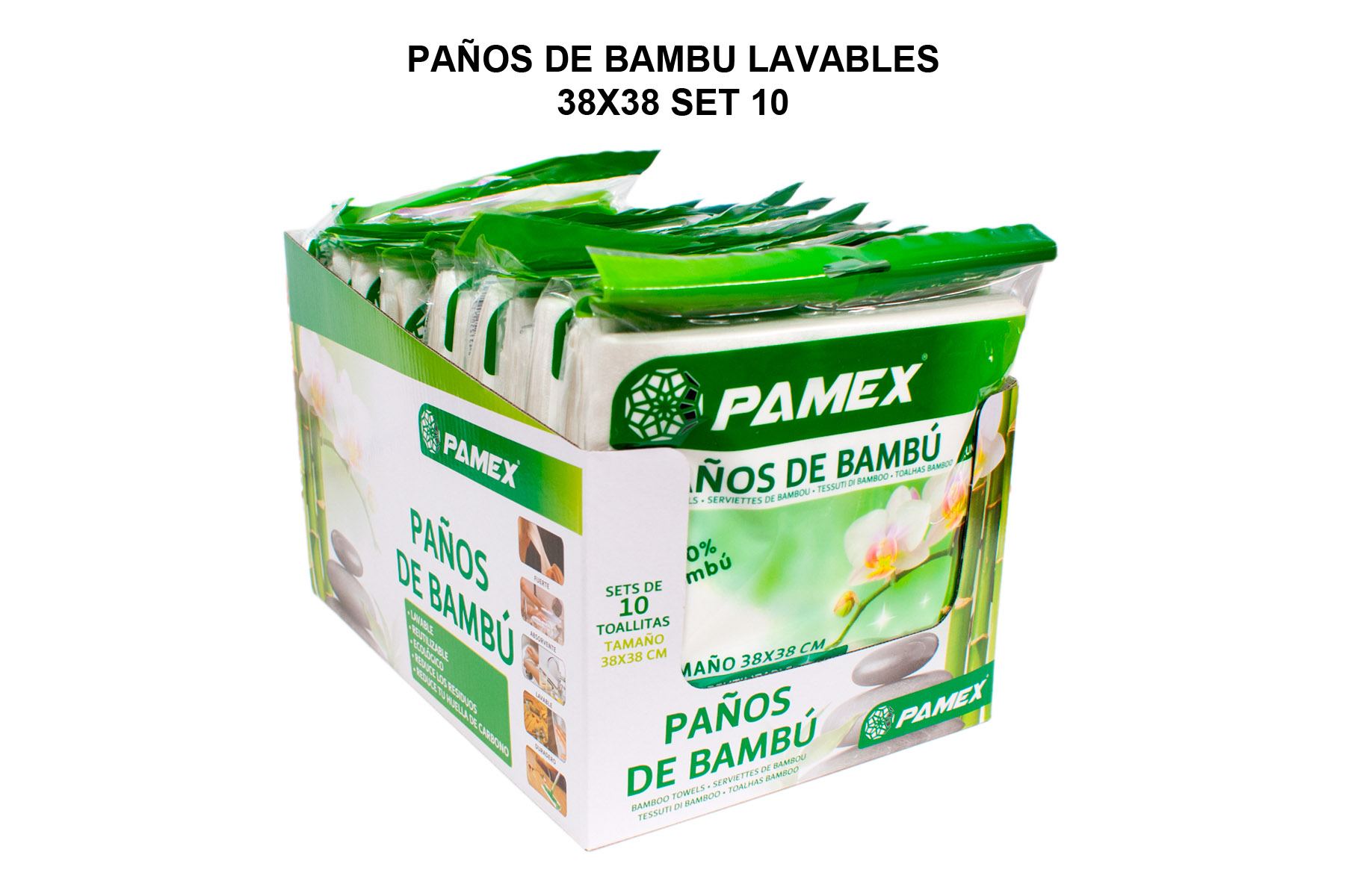PAÑOS DE BAMBU LAVABLES 38X38 SET 10